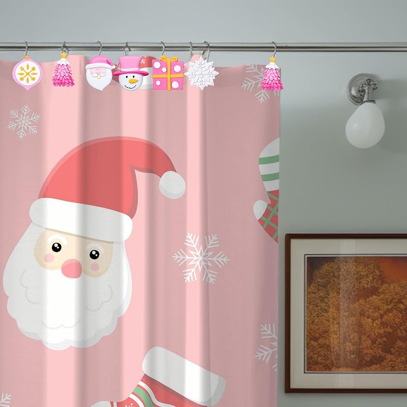 Christmas Shower Curtain Hooks 12Pcs Decorative Tree Snowflake Santa Snowman Hangers
