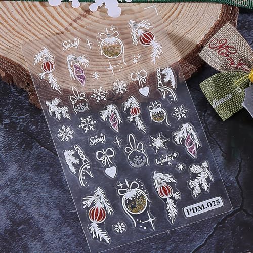 TailaiMei Christmas Nail Decals Stickers - 3 Sheets Self-Adhesive Holiday Nail Art Decorations with Snowflakes & Snowmen