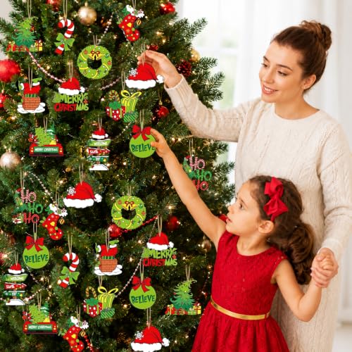 Christmas Tree Decorations 36pcs Wooden Ornaments Red Green White Holiday Decor