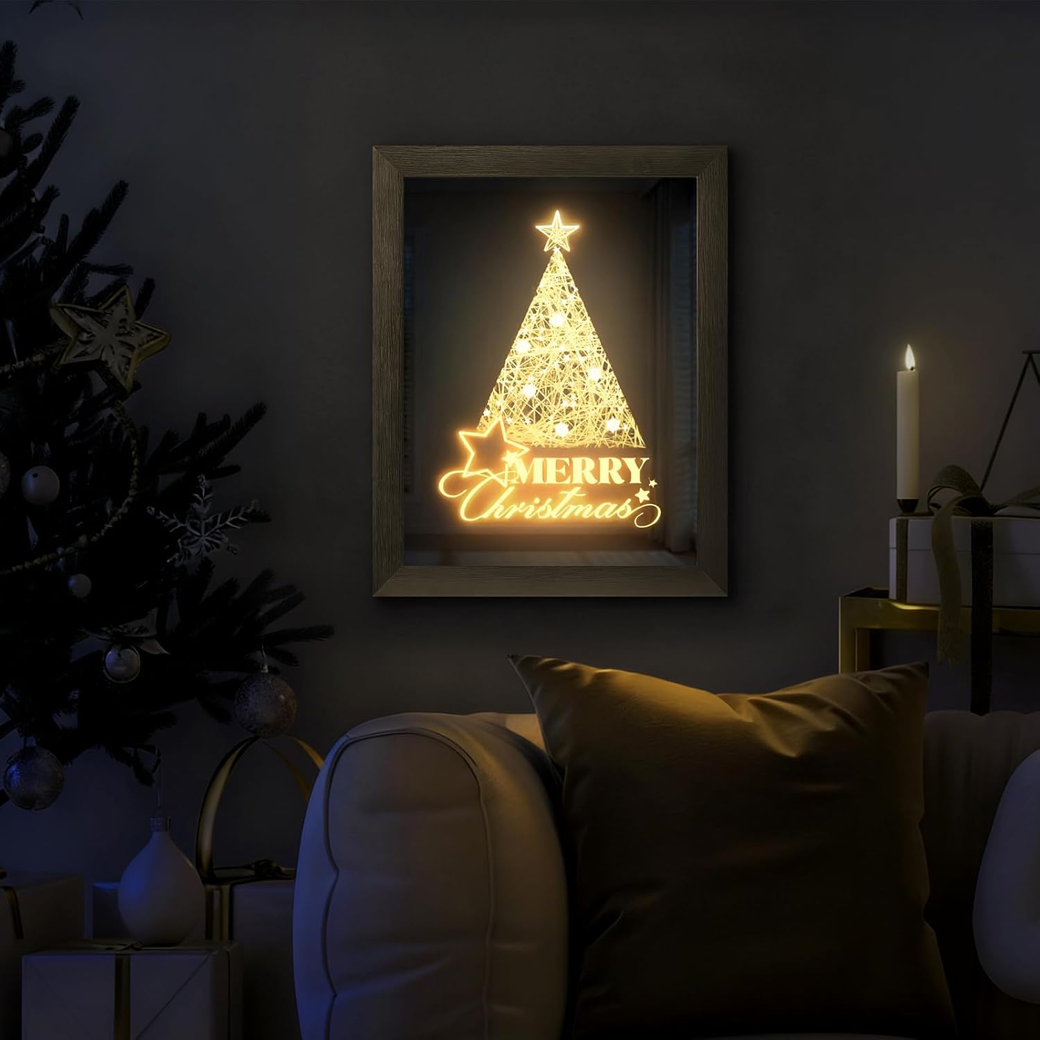 VIYYIEA Christmas Decor - 3-in-1 LED Light Mirror | Versatile Xmas Tree Wall Art, USB Powered, Modern Design 14L x 11W