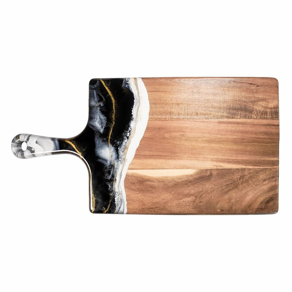 LYNN & LIANA Large Acacia Cheese Board | Wood Resin Cutting Board | Luxury Charcuterie Board for Serving | Handmade Cutting Board | 10 In x 20 In - Onyx