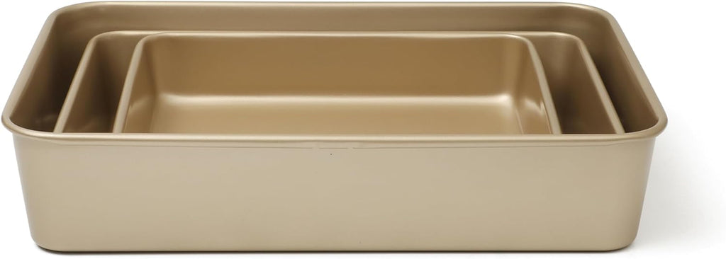 Martha Stewart Gallen 3-Piece Baking Pan Set | Nonstick Ceramic, PFA-Free, Oven Safe to 450°F - Champagne