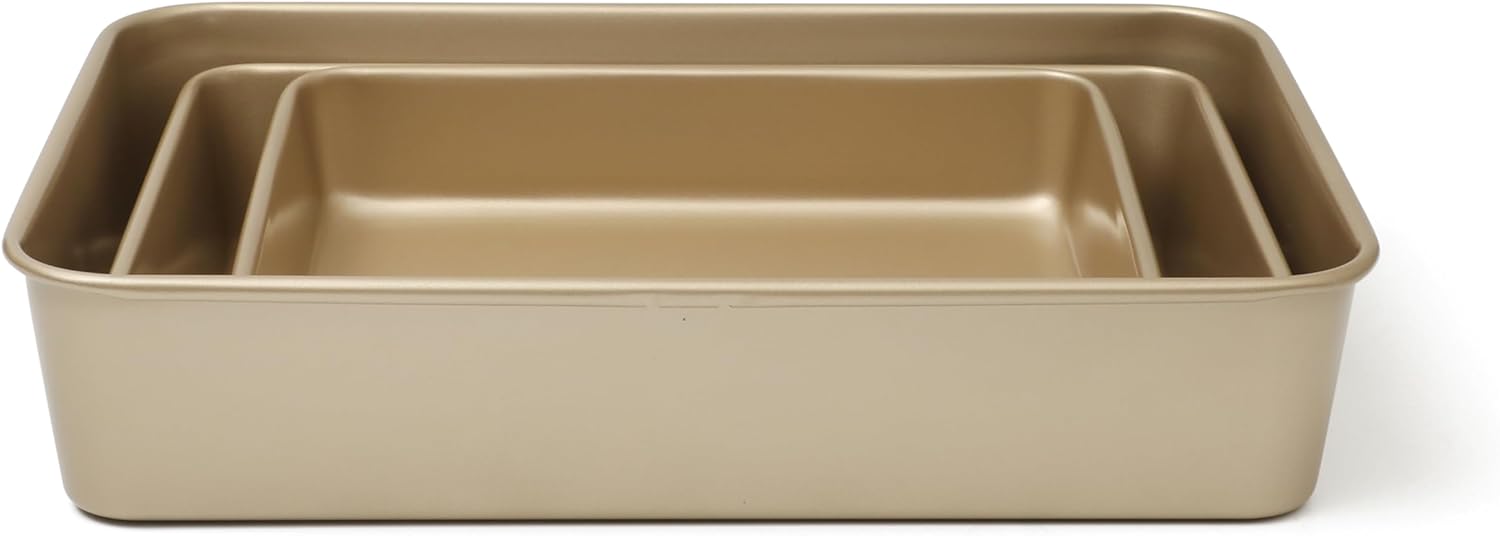 Martha Stewart Gallen 3-Piece Baking Pan Set | Nonstick Ceramic, PFA-Free, Oven Safe to 450°F - Champagne