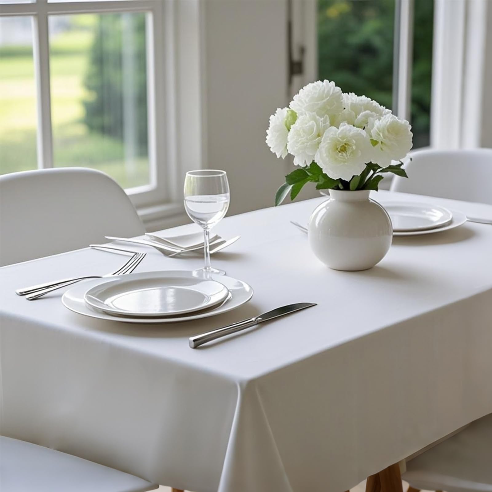 MRJ 60 x 102 Inch White Rectangle Polyester Table Cloth Machine Washable Wrinkle Resistant Fabric for Banquet Indoor Outdoor Use