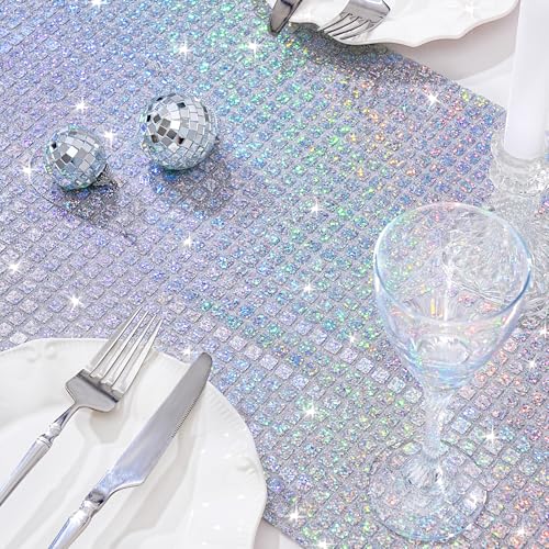 Silver Sequin Table Runner for Disco Party - Set of 4, 13x72 Inches