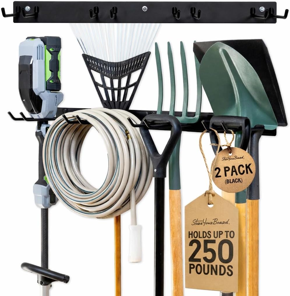 StoreYourBoard 72" Garage Tool Organizer Wall Mount - Heavy Duty Garden Tool Storage Rack with 8 PVC Coated Hooks | 500lbs Capacity