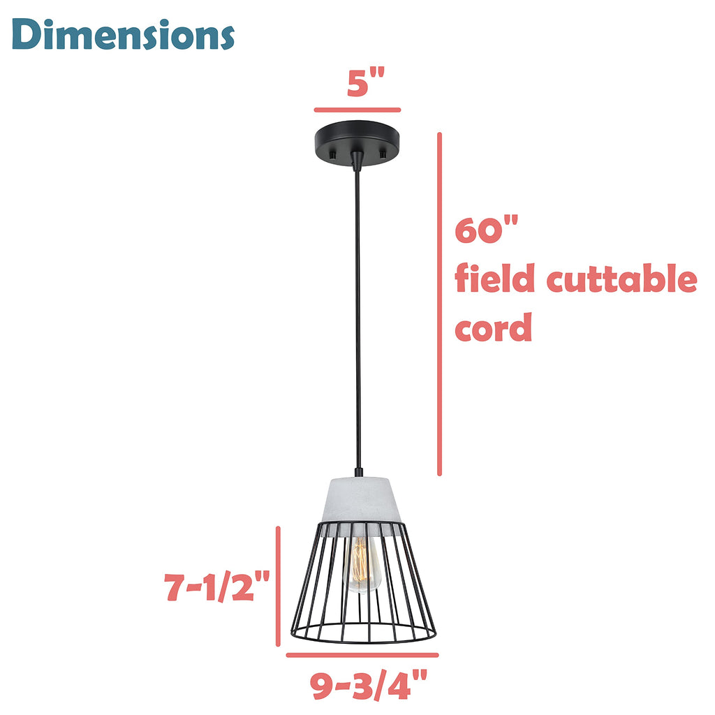 Aspen Creative 61128-11, One-Light Hanging Mini Pendant Ceiling Light, Transitional Design in Cement Finish, 7-1/2" Wide