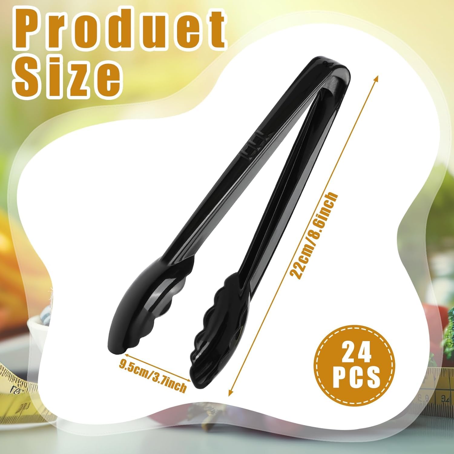Mwellewm 24 Pc Plastic Tongs for Serving 9 Inch Bulk Reusable or Disposable Tongs Heavy Duty Hard Serving Utensils Set Large Salad Tong for Kitchen Party Food Buffet Appetizer BBQ Event Catering Black