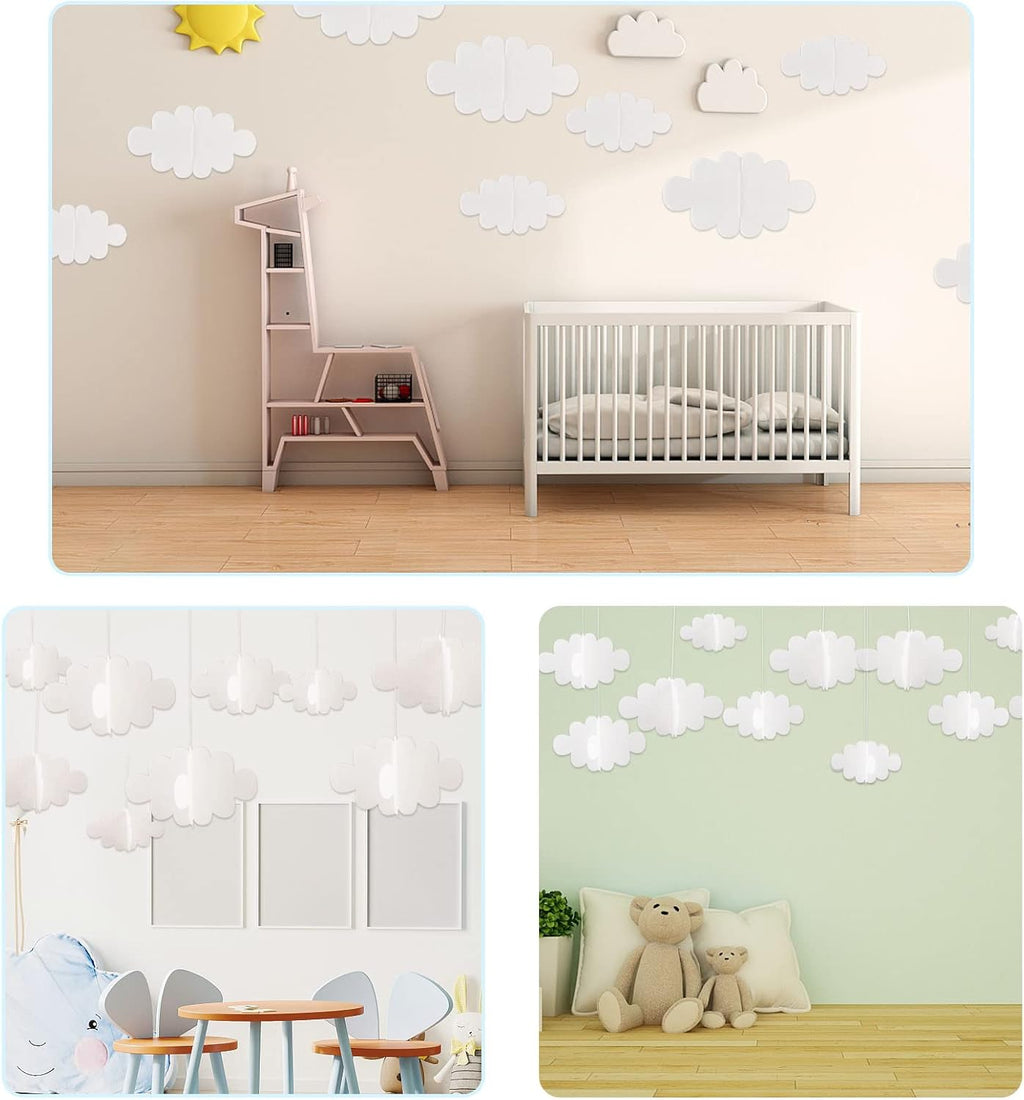 Skiennix 16 Pcs 3D Cloud Decorations - Hanging Artificial Cloud Ornaments for Nursery & Baby Showers