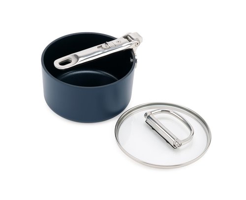Joseph Joseph Space 1.4qt Nonstick Sauce Pan with Lid & Folding Handle, Ceramic Coating, Induction & Oven Safe