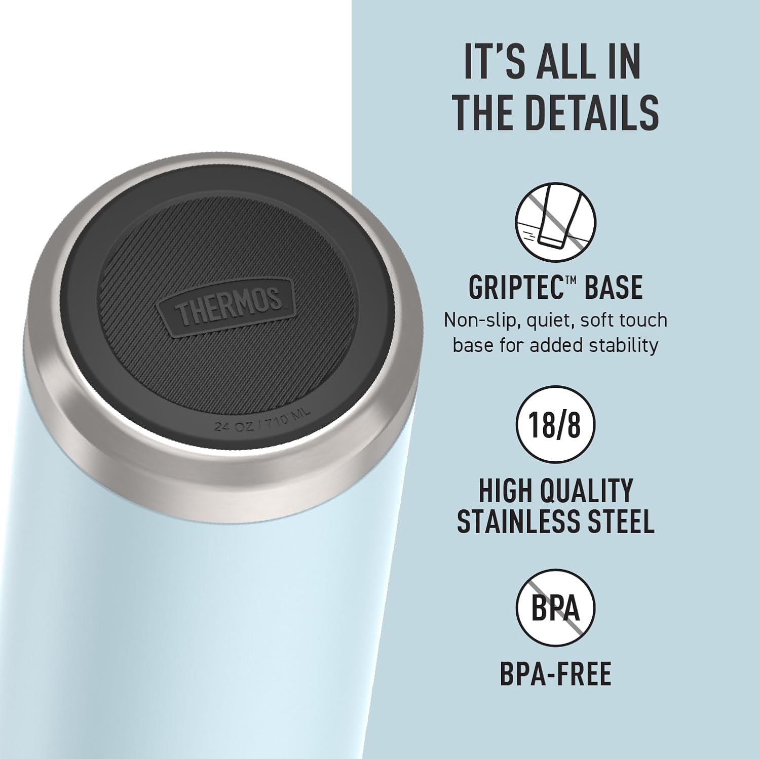 THERMOS ICON SERIES Stainless Steel Water Bottle - 24 Ounce, Glacier | Vacuum Insulated with Spout Lid