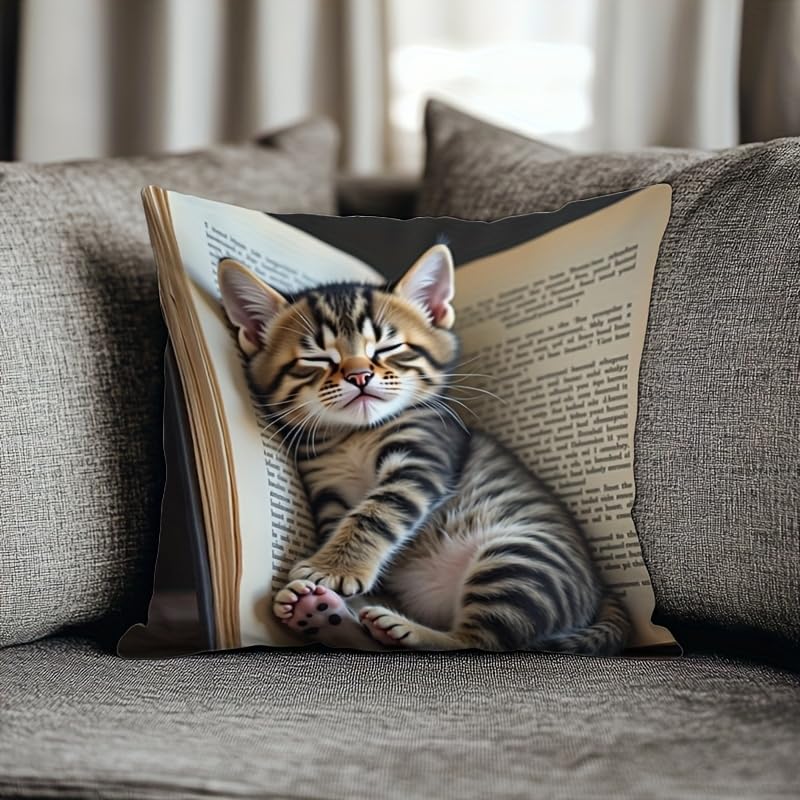 18x18 Cute Cat Linen Pillow Cover for Sofa - Pack of 1