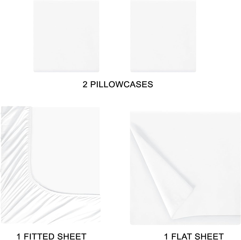 Queen Sheet Set | Ultra Soft Double Brushed Microfiber Bedding - 4 Piece Deep Pocket, Wrinkle Free - White