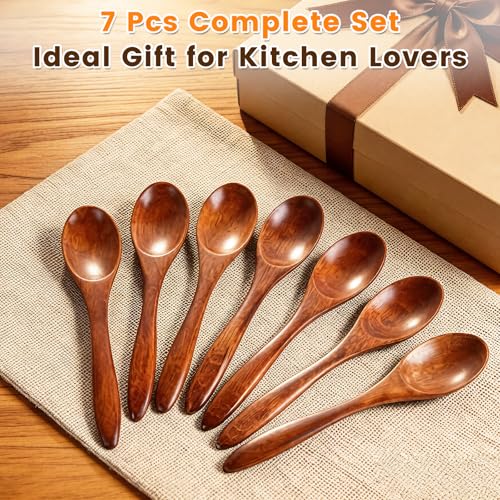 PAGWS 7-Piece Small Wooden Spoon Set - 5.7-Inch Natural Hardwood Utensils