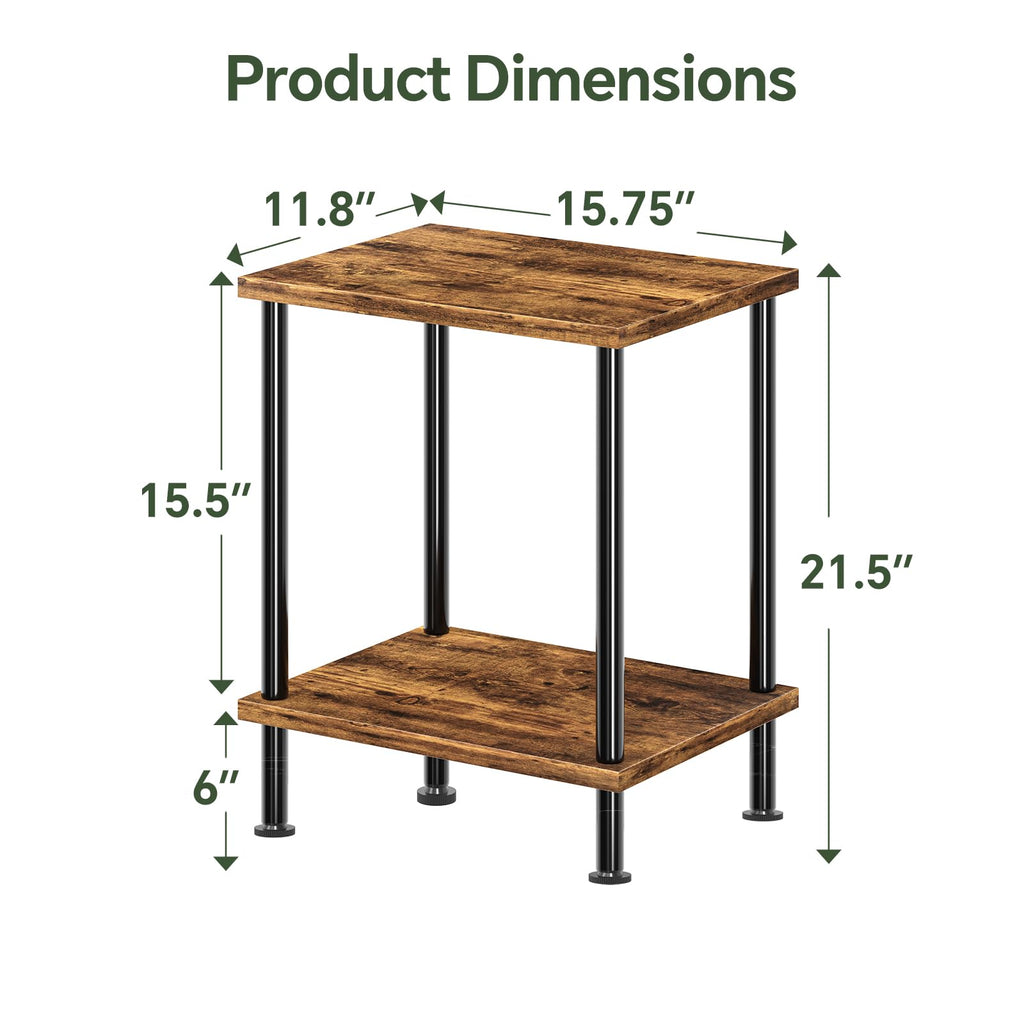 Simple Trending Side Table, Small End Table Living Room, Nightstand with 2 Tier Storage Shelves, Rustic Brown