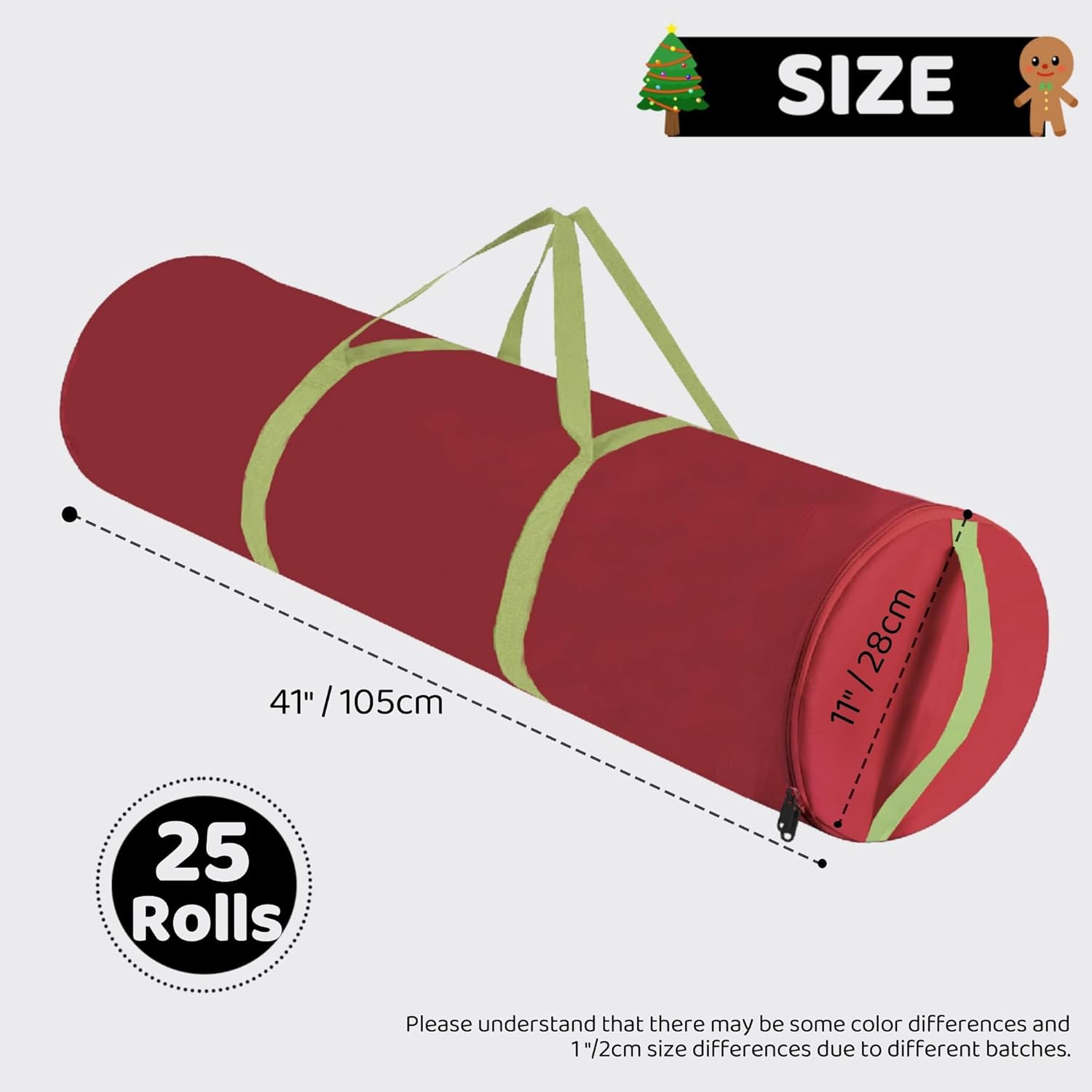 OUTTDID Christmas Wrapping Paper Organizer - Durable 600D Oxford Fabric Storage for 18-25 Rolls | Red with Handles and Zipper