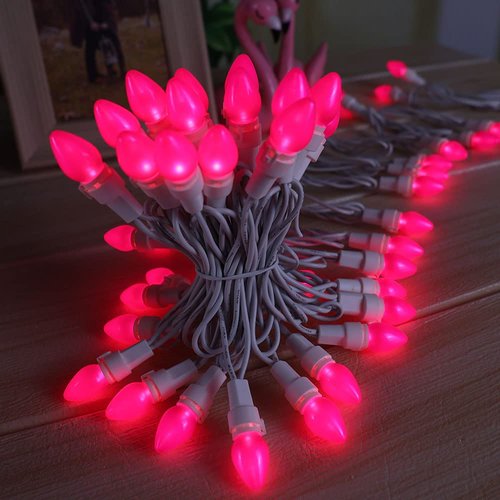 Solduce Pink Mini String Lights-50 Count 13 Feet Detachable LED Glass C3 Bulb Waterproof Fairy Lights Plug in for Indoor Outdoor Party Patio Xmas Tree Valentine’s Day White Wire