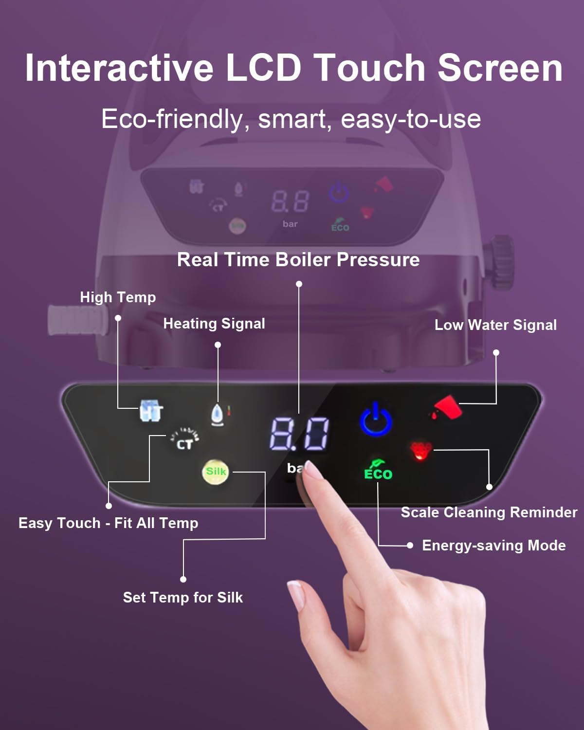 Martisan Digital Steam Generator Iron - 1800W Power, 8 Bar Pressure, 1.9L Tank, Fast Wrinkle Removal | Purple