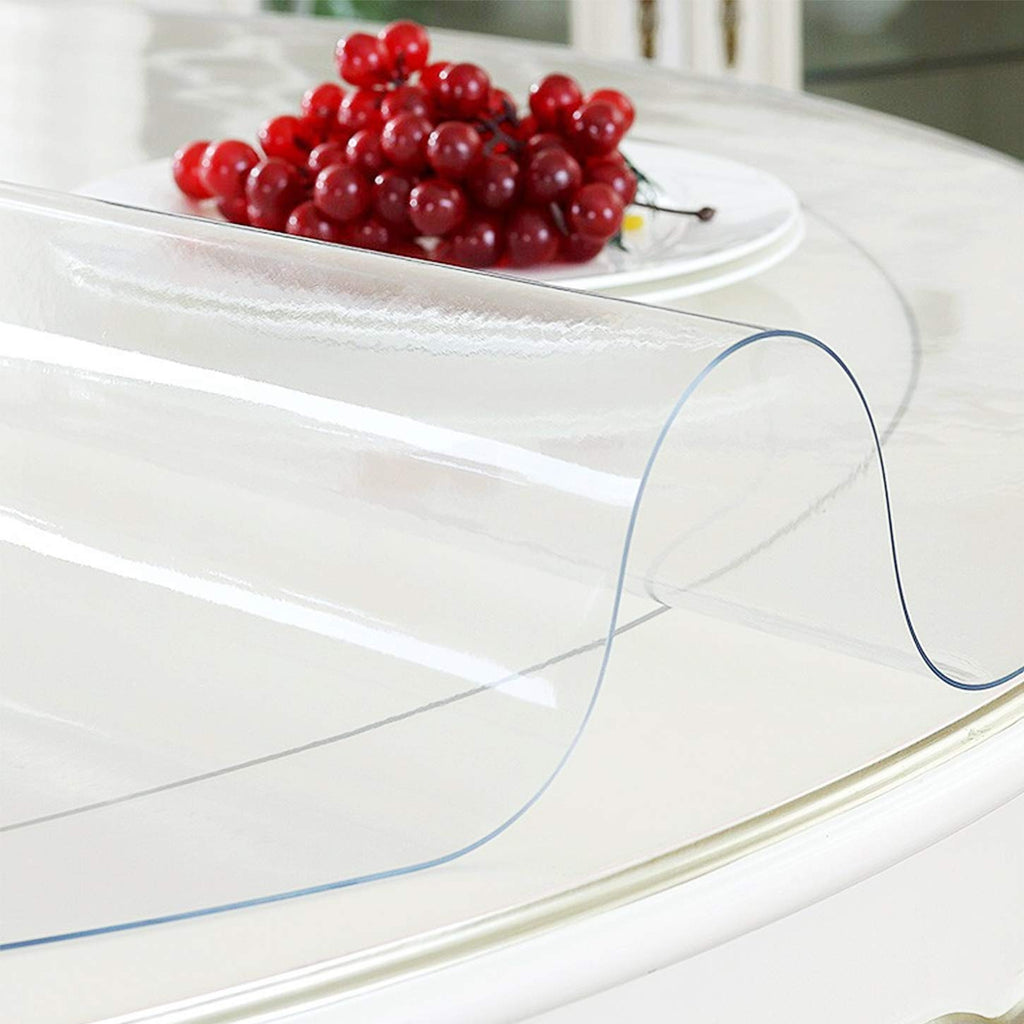 LinkGro 60 Inch Dia Round Clear Plastic Dining Room Table Protector PVC Tablecloth Cover Mat Vinyl Tablecloth Waterproof Wipeable Furniture Tabletop Pad Table Runner Protector for Coffee Desk