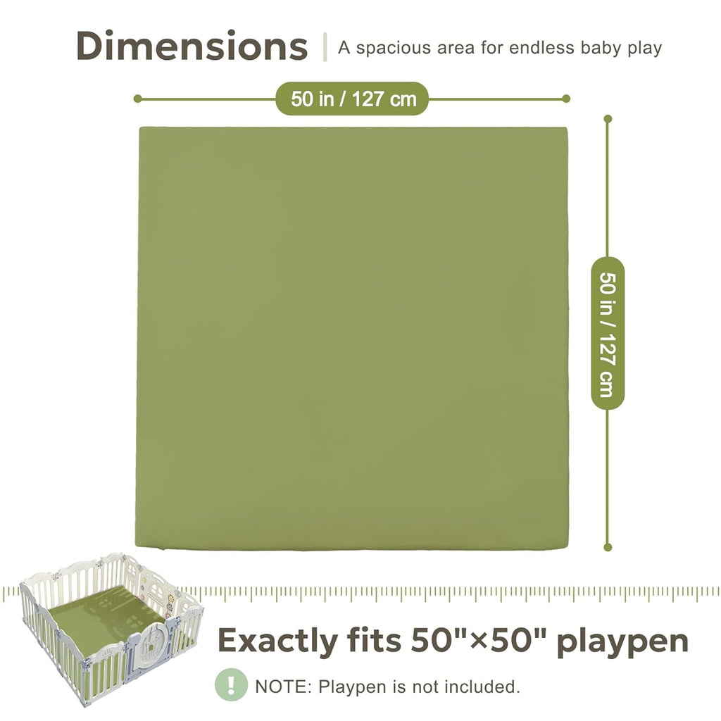 Mallify Baby Play Mat - Thick, Soft, Non-Toxic Vegan Leather | Waterproof Foam, 50x50, Green
