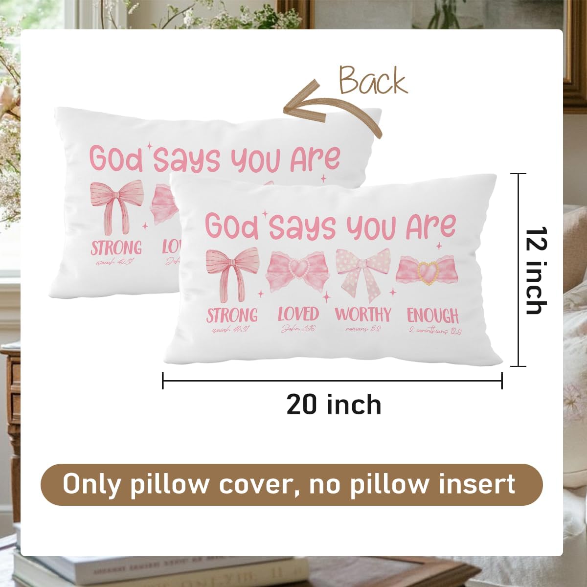 Pink Bow Coquette Throw Pillow Cover - 12x20 Inspirational Decor for Girls' Rooms & Dorms