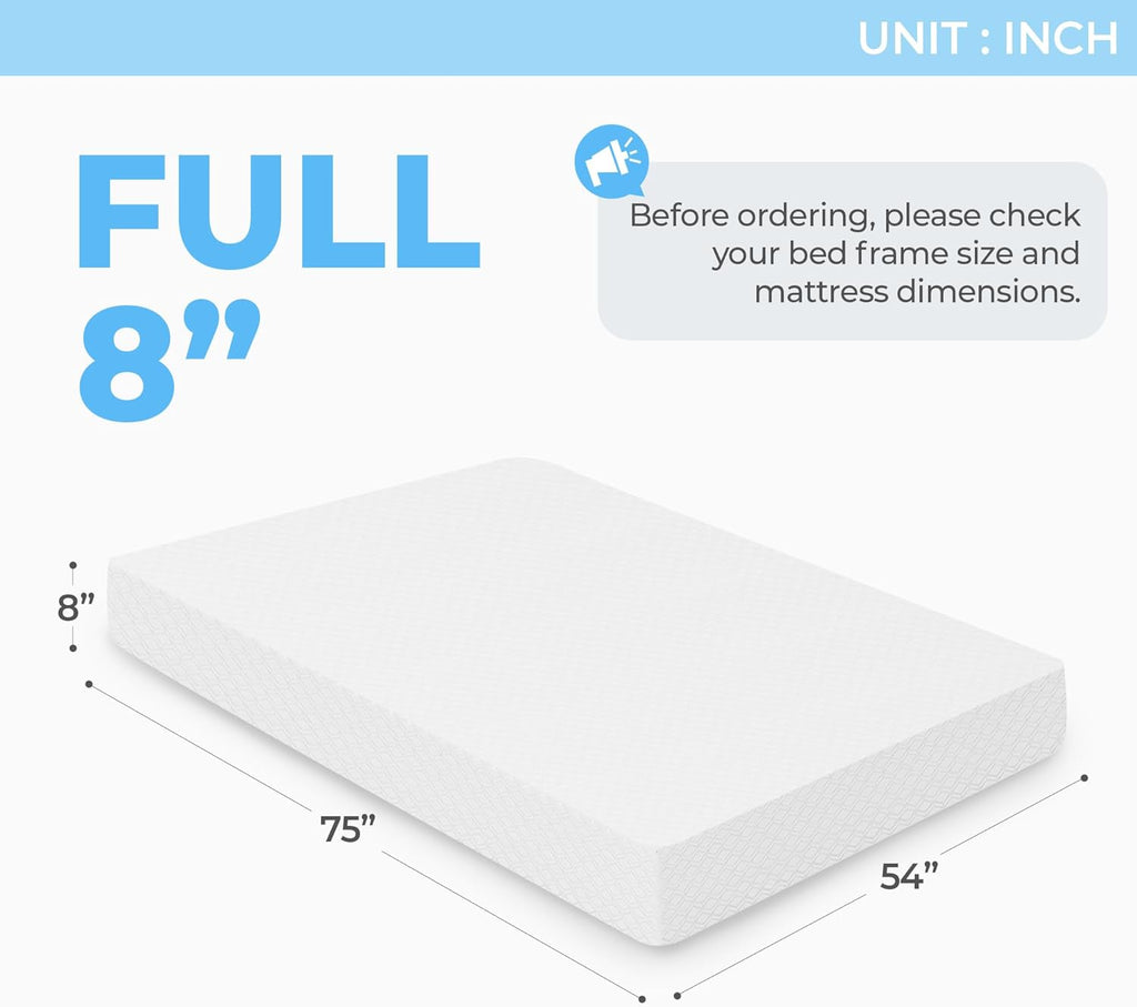 Neo Sleep 8-Inch Full Cooling Gel Memory Foam Mattress - Medium Firm, CertiPUR-US Certified, Enhanced Pressure Relief, Removable Soft Cover