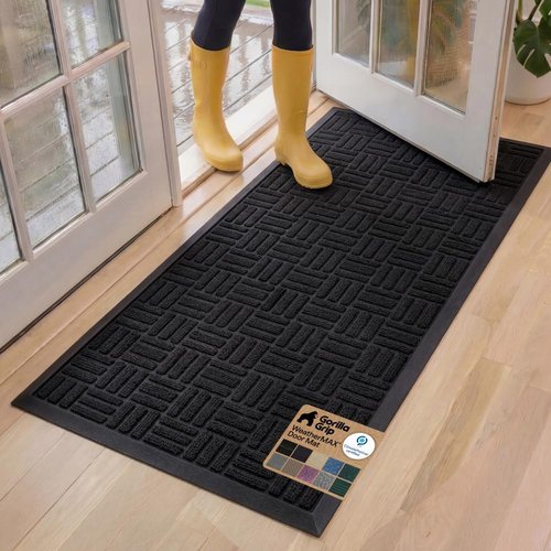 GORILLA GRIP Waterproof All-Season WeatherMAX Doormat - 60x24, Stain & Fade Resistant, Easy Clean, Midnight Maze