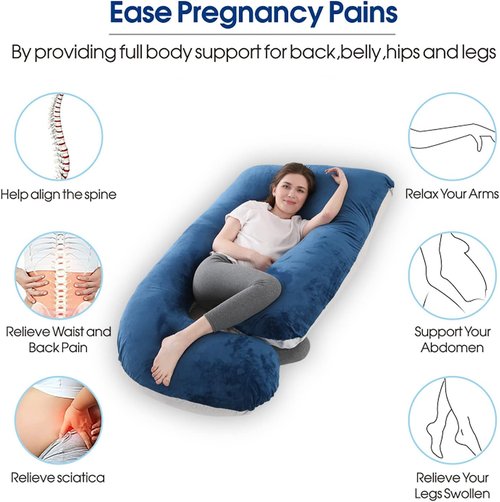 Cauzyart Maternity Body Pillow - 55-Inch U-Shape Full Support for Pregnant Women | Removable Velvet Cover