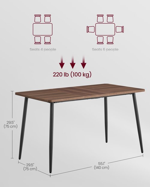 VASAGLE Dining Table for 4-6 People, Modern Farmhouse Dining Room Table, Quick Assembly, Heat-Resistant Tabletop, 55.1 x 29.5 x 29.5 Inches, for Kitchen, Natural Walnut and Ink Black UKDT100K02V2