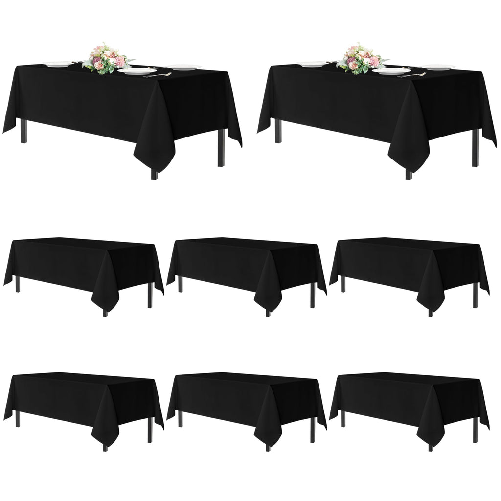 sancua Black Tablecloths for 6 Foot Rectangle Tables, 8 Pack - Washable Polyester Fabric Table Cloth, Reusable Table Covers for Wedding Party, Birthday, Banquet Reception, 54x108 Inch