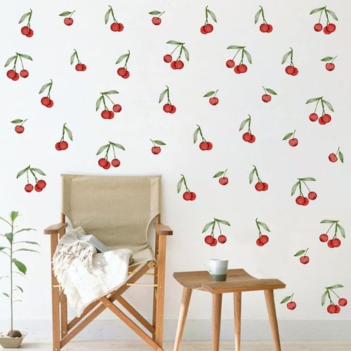 Bamsod Fruit Wall Decals Removable Boho Wall Stickers Peel Stick Cherry Wall Decals Fresh Fruit Wall Stickers for Baby Nursery Kids Bedroom Living Room Home Kitchen (Cherry)