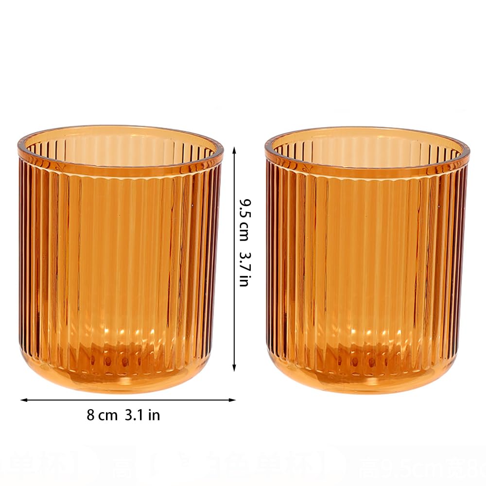 CAWEIN Bathroom Tumbler 2 Pieces ，Unbreakable Toothbrush Cup，Dishwasher Safe Drinking Cup (Orange&Orange)