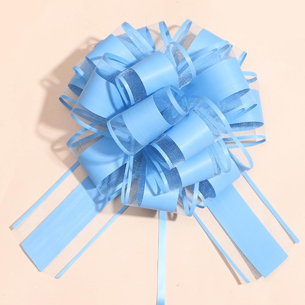 Skiennix Pull Bows - Sky Blue Gift Bows for Party & Wedding Decorations | 6 Inches, Set of 6