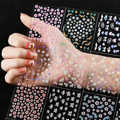 CHANGAR 30 Sheets 3D Floral Nail Art Stickers Colorful Flower Decals DIY