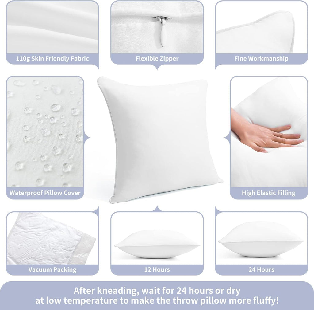Skiennix Outdoor Throw Pillow Inserts - Waterproof Rectangle Lumbar Cushions | Set of 2, 12 x 20 Inches, White