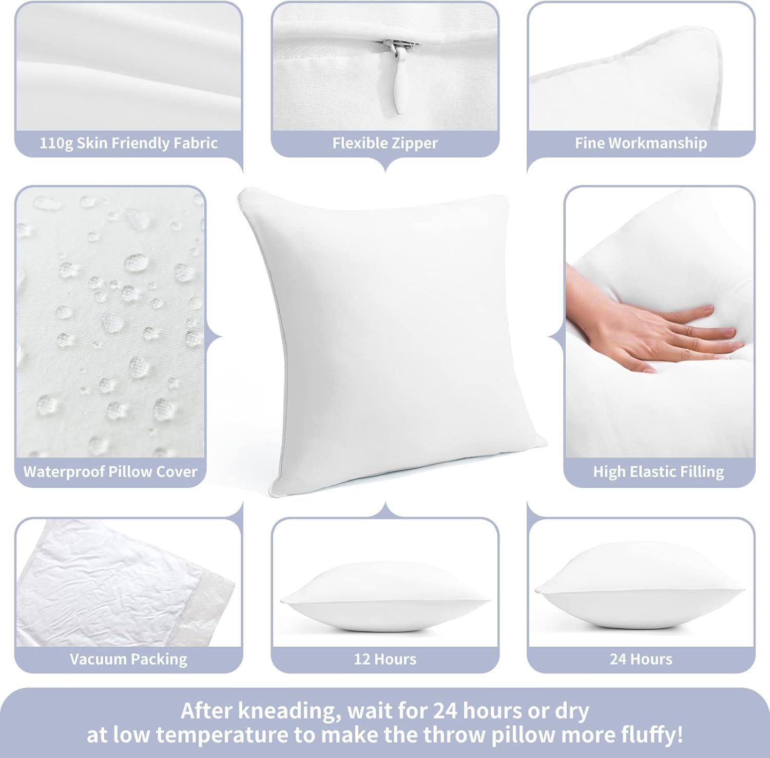 Skiennix Outdoor Throw Pillow Inserts - Waterproof Rectangle Lumbar Cushions | Set of 2, 12 x 20 Inches, White