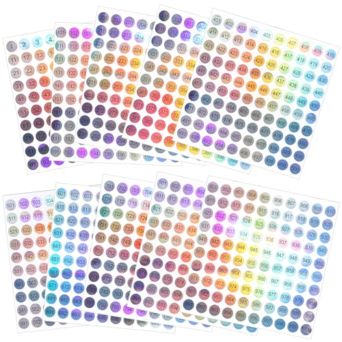 Bremorou 1-1000 Consecutive Number Stickers - 10mm Holographic Self-Adhesive Labels for Nail Polish & Inventory