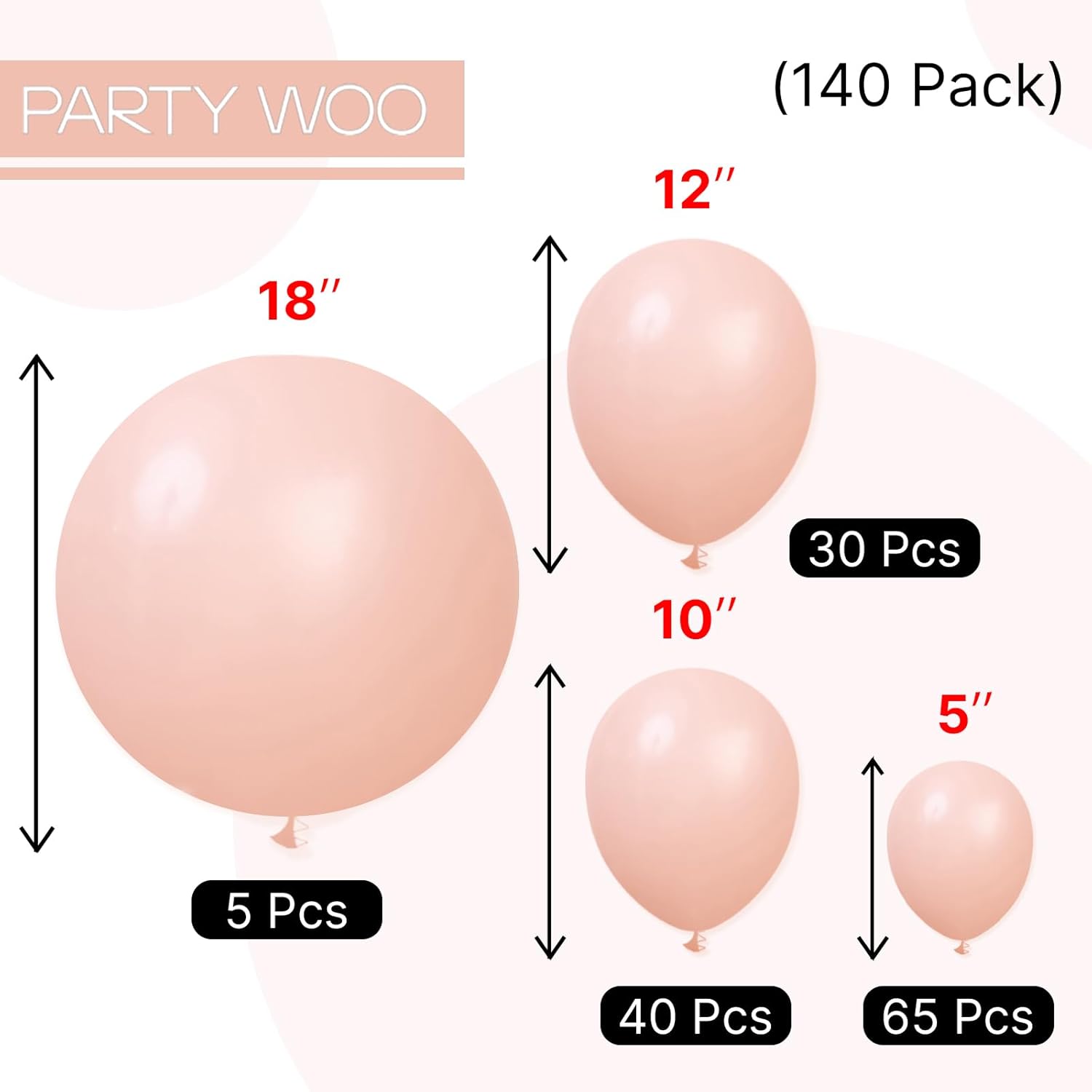 PartyWoo Baby Pink Balloons - 140-Piece Pastel Balloon Arch Kit for Weddings & Baby Showers