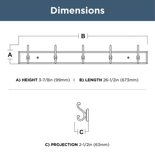 Franklin Brass Scroll Wall Mounted Pure White 27 in. Coat Rack, 5 Nickel Hooks, B46714K-PMN-R
