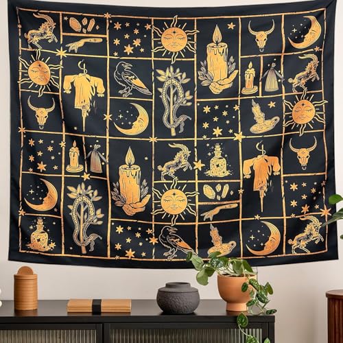 Black and Gold Witch Tapestry Wall Hanging Decor - 51" x 59"
