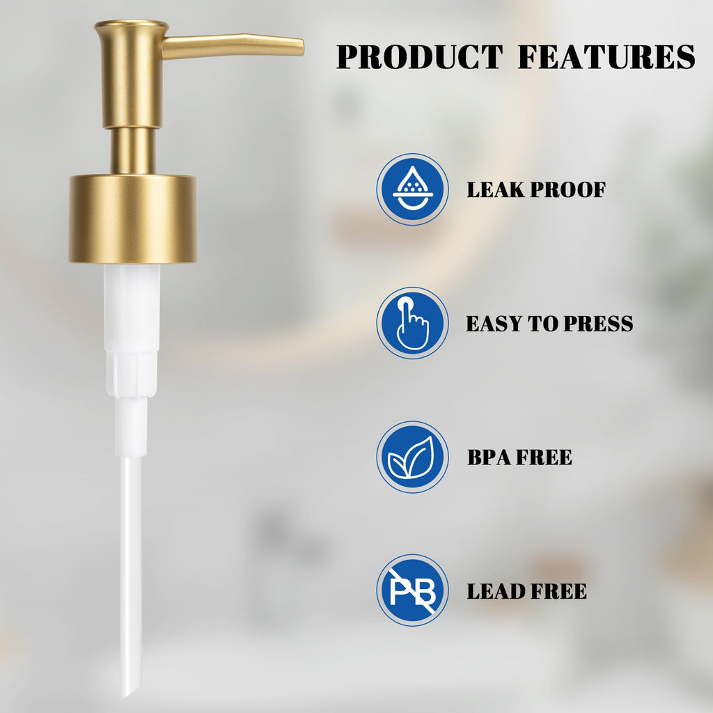 Plastic Soap Dispenser Pump Replacement for Standard 28/400 Thread Size for Your Lotion or Dish Soap Refill Dispenser Kitchen Bathroom 2 Pack(Gold)