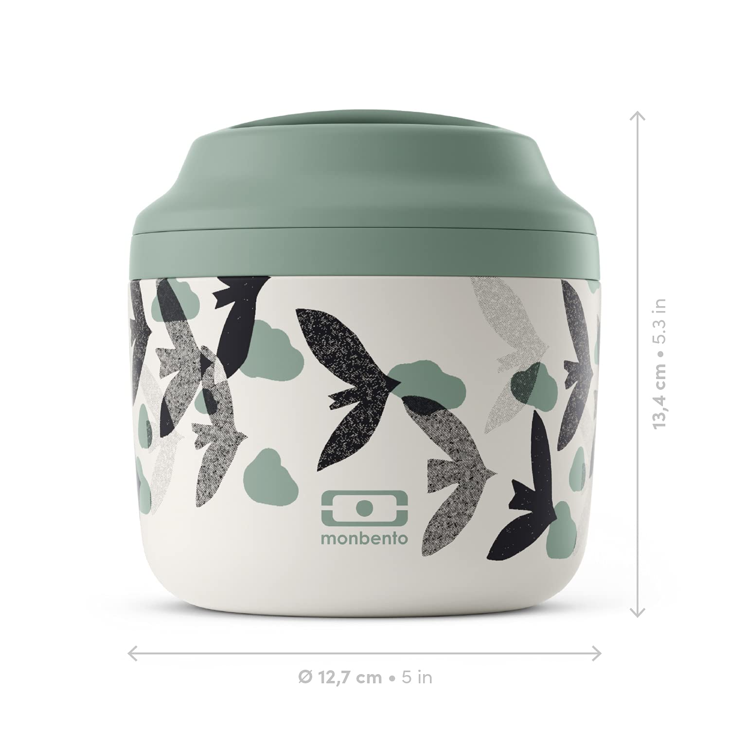 monbento - Insulated Lunch Box MB Element Ginkgo - Leakproof and Insulated Container Keeps Food Hot/Cold for Up to 10 Hours - Work Lunch Packing - BPA Free - Food Grade Safe - Japanese Pattern - Blue