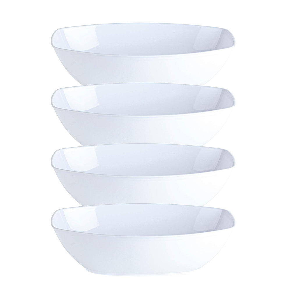 PLASTICPRO Disposable Oval Serving Bowls, Party Snack or Salad Bowl, 72-Ounce, Plastic (4, WHITE BOWLS)