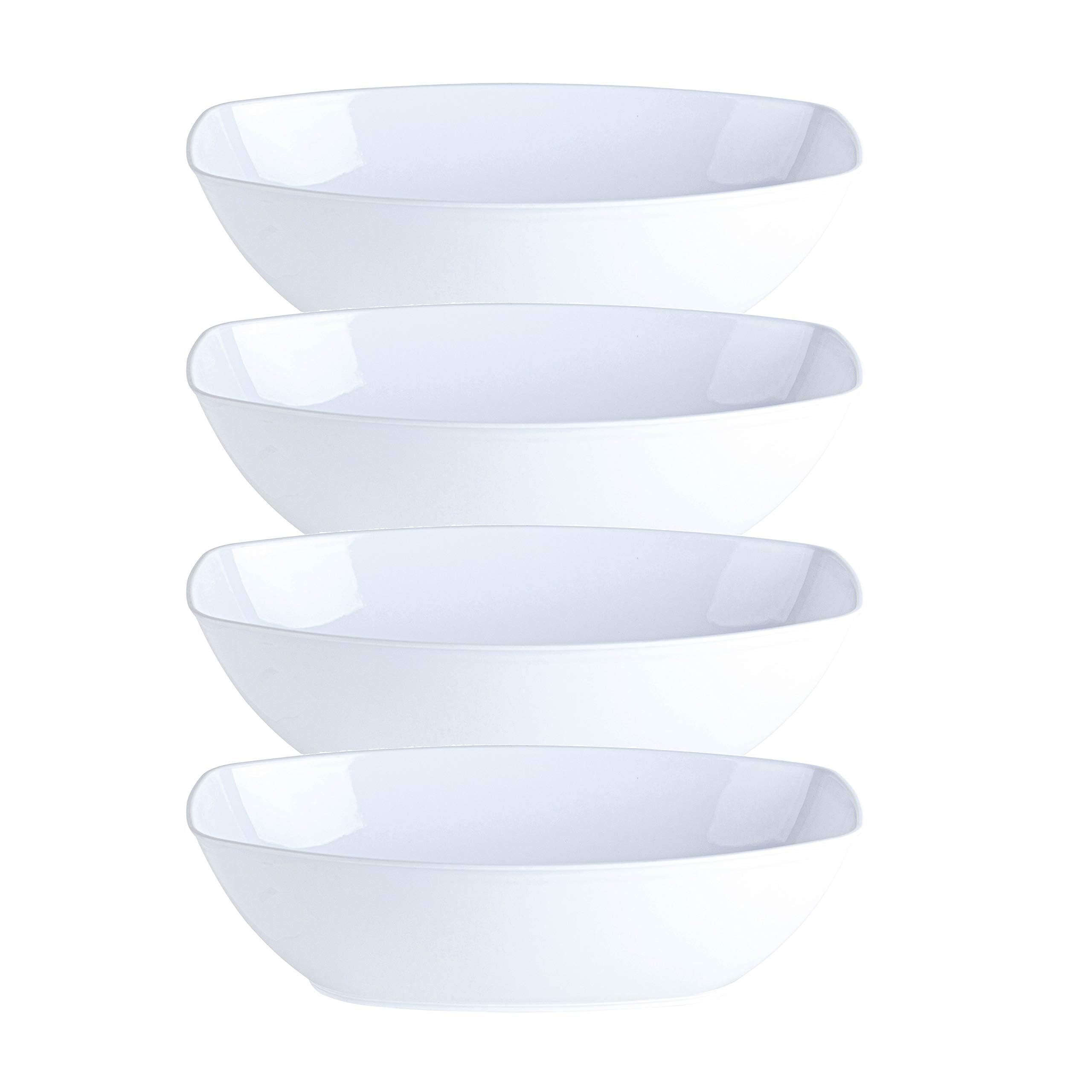 PLASTICPRO Disposable Oval Serving Bowls, Party Snack or Salad Bowl, 72-Ounce, Plastic (4, WHITE BOWLS)