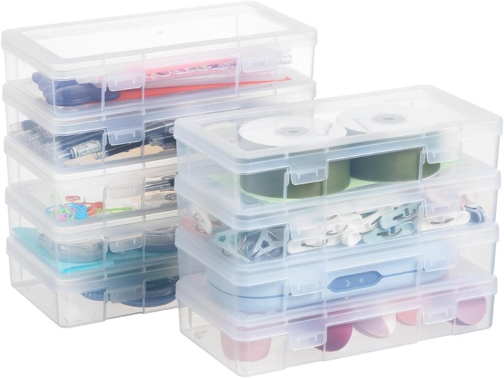 Novelinks Plastic Storage Bins - Stackable Mini Clear Organizers with Lids | 9 Pack for Pencils & Crafts