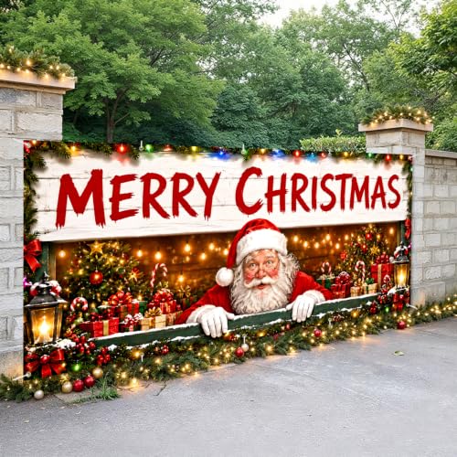 Santa's Shop Garage Door Banner - 7x16FT Christmas Outdoor Decoration - Winter Scene
