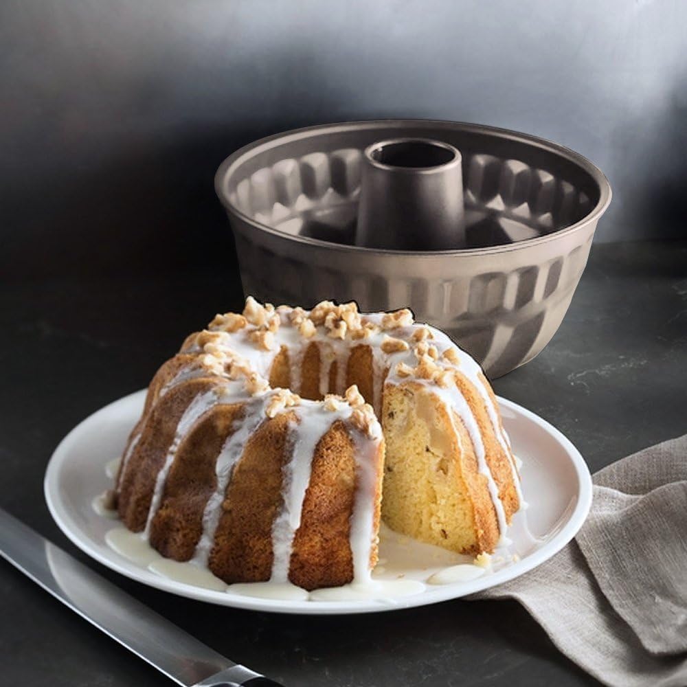 7 Inch Nonstick Bundt Cake Pan for 6 Quart Instant Pot, Heavy-Duty Fluted Tube Pan, Champagne Gold Kugelhopf Mold for Oven