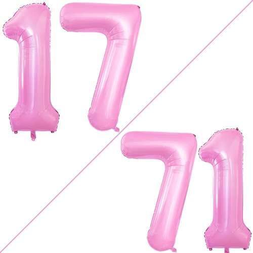 GOER Jumbo 42-Inch Number 17 Balloons - Sweet 17 Birthday Party Decorations in Light Pink