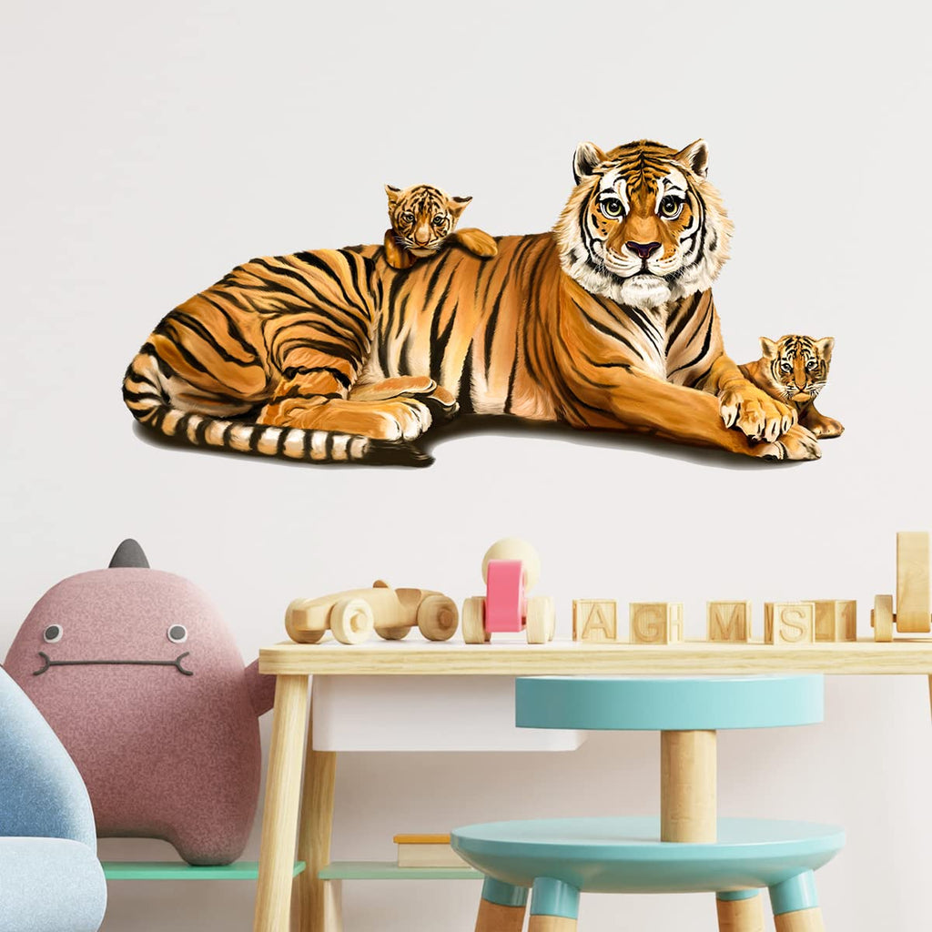 RoyoLam Cute Tiger and Cubs Wall Decal Nursery Jungle Animal Wall Sticker Removable Peel and Stick Waterproof Wall Art Decor Stickers for Kids Baby Classroom Living Room Playing Room Bedroom