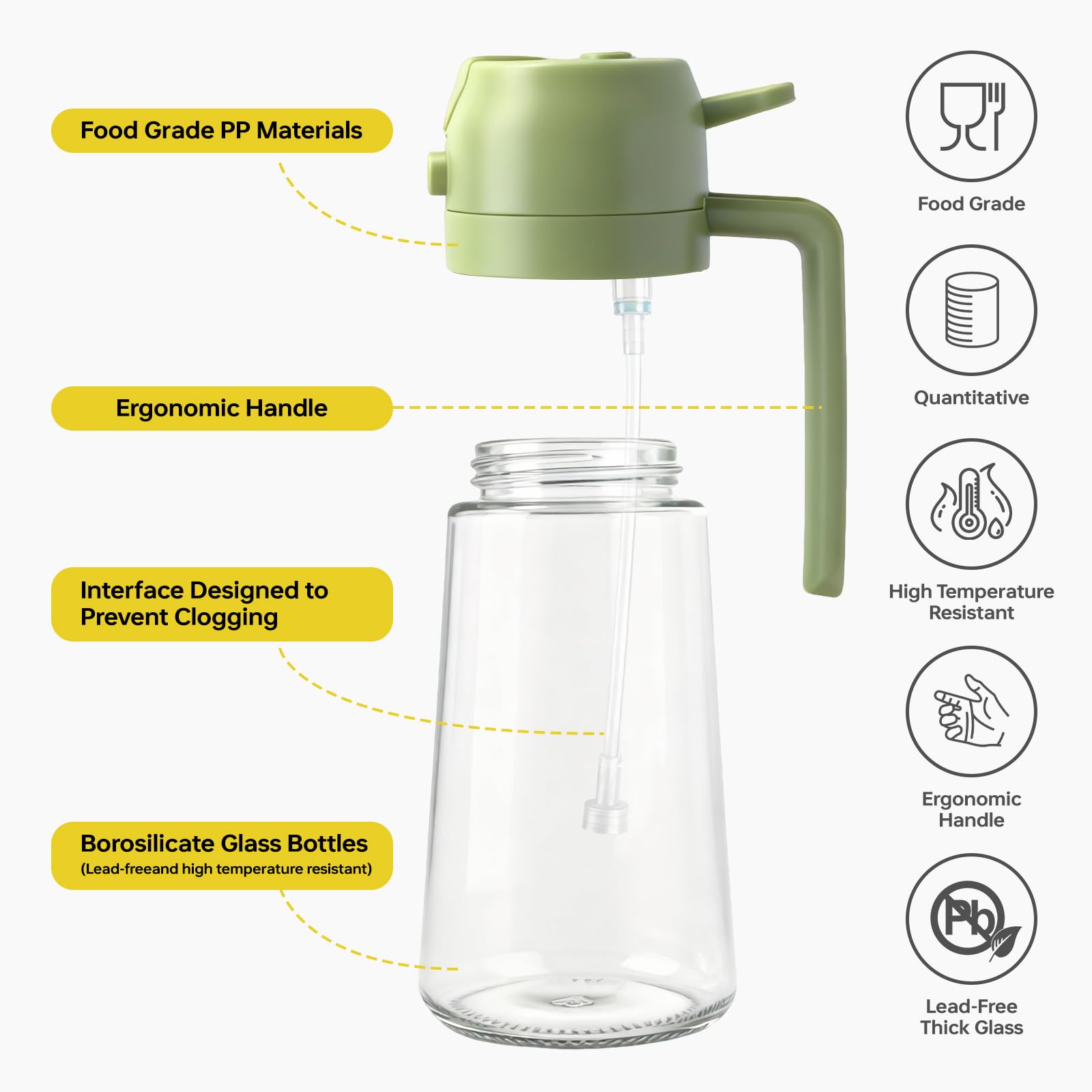 RMNJPW 2Pcs Glass Oil Sprayer for Cooking 16oz/470ml, Kitchen Gadget for Air Fryer, Salad, BBQ, Frying（White） (Black+Green)